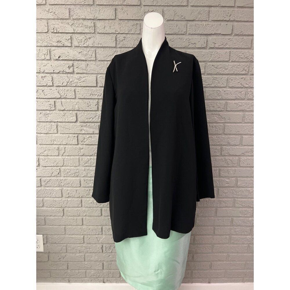 Dressbarn Women Black Open Front Blazer With Faux Pearl Pin Size 14